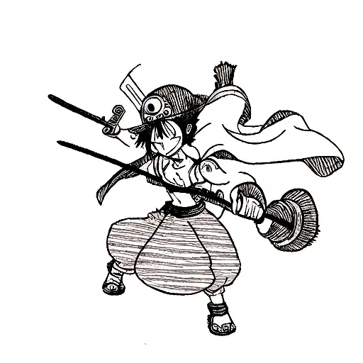 One Piece Anime Tatoo Design With Luffys Hat And Zoros Sword In The Fore Arm