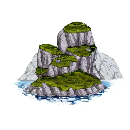 Celtic Design On Shoulder Transitioning Through Water To A Rocky Escarpment Encased In A Serpent