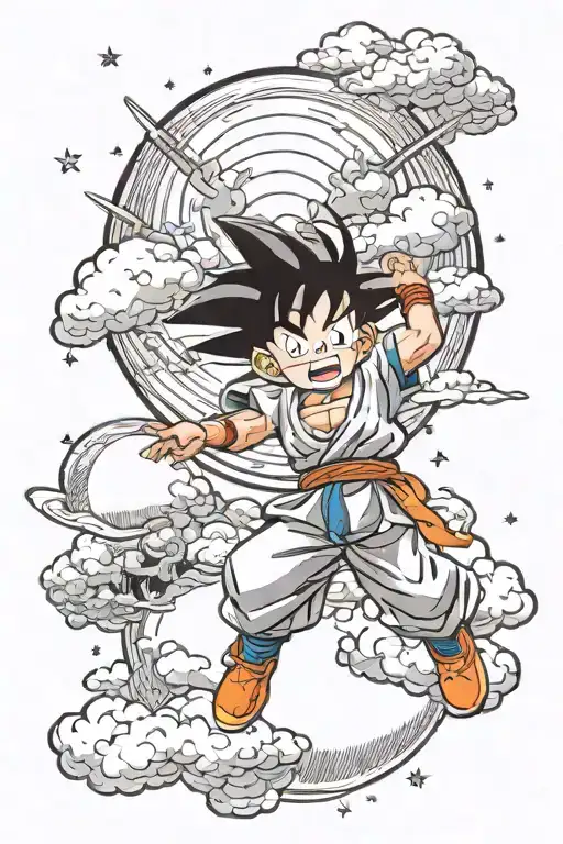 Kid Goku Flying On Flying Cloud 4 Star Sphere