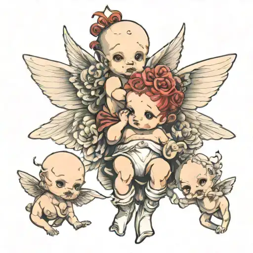 Cherub And Two Kewpie Dolls Together