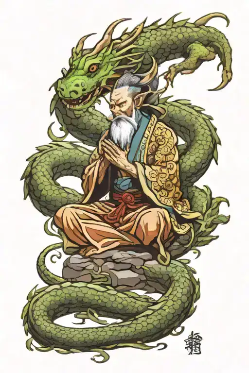 Water Dragon Japanese Taoist Philosopher Meditating