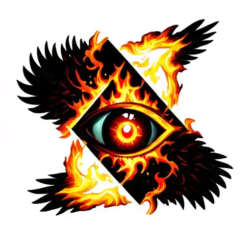 Eye Inside The Triangle With Fire And Wings Spread
