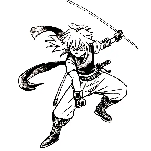 A Fierce Demon Slayer Wielding A Katana Sword In Battle