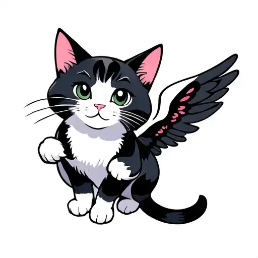 Cat With Wings And Automatic In Paws