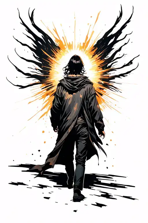 Tattoo Of A Person Walking Into Darkness With Light Inside