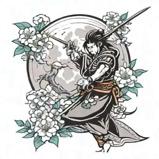 Moon With Flower And Samurai