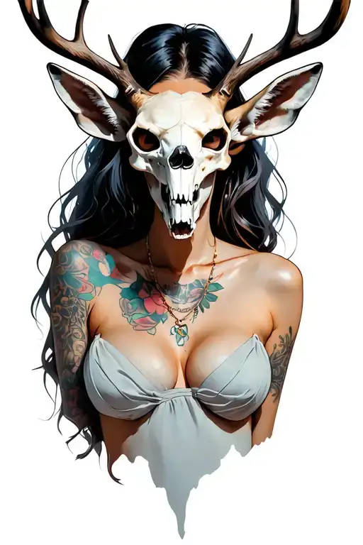 Sexy Woman With Deer Skull Head