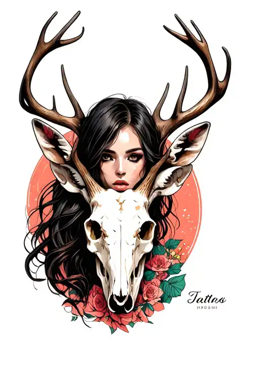Sexy Woman With Deer Skull Head