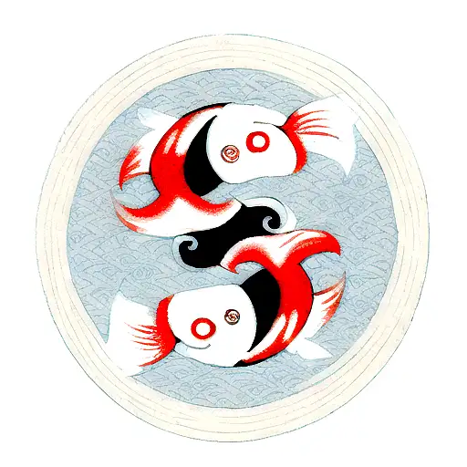 Yin And Yang Koi Fish Circling A Pai Sho Tile