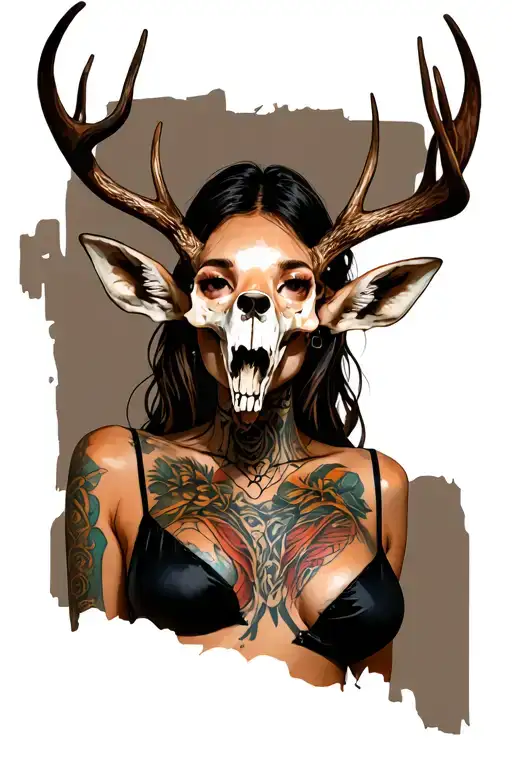 Sexy Woman With Deer Skull Head