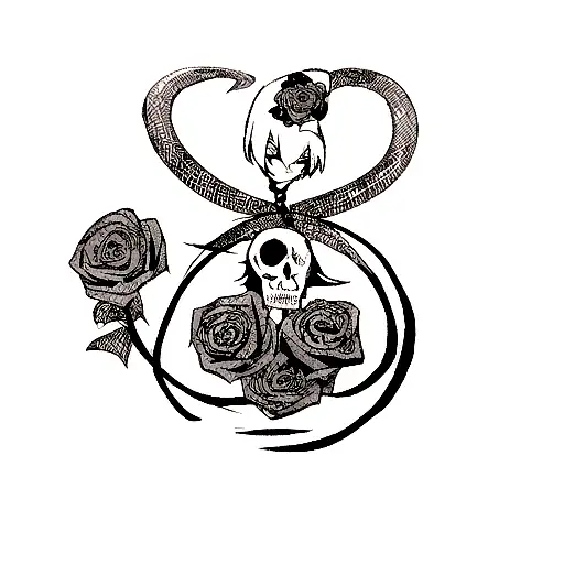 Snake Around Black Rose With Skull Around It