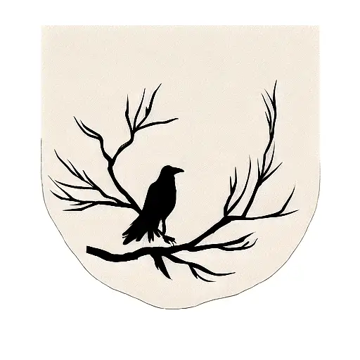 Crow Following Branches Black And White