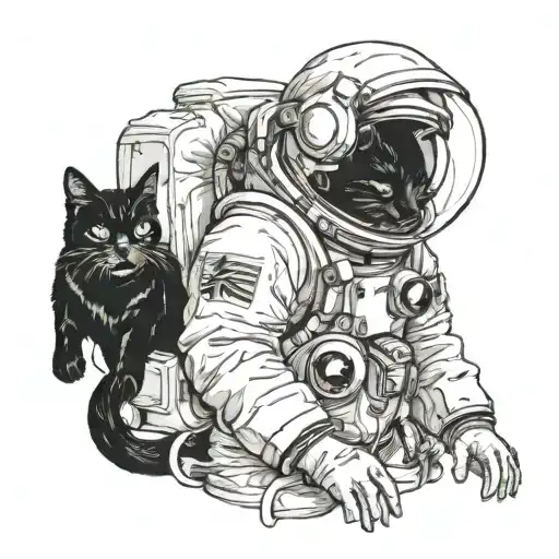 Astronaut With A Cowboy Hat Holding A Black Cat