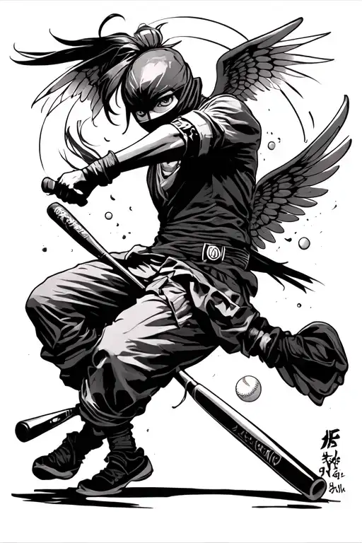 Ninja Swinging A Baseball Bat Wings