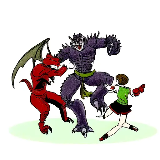 Dragon Fighting With Humanoid Monster