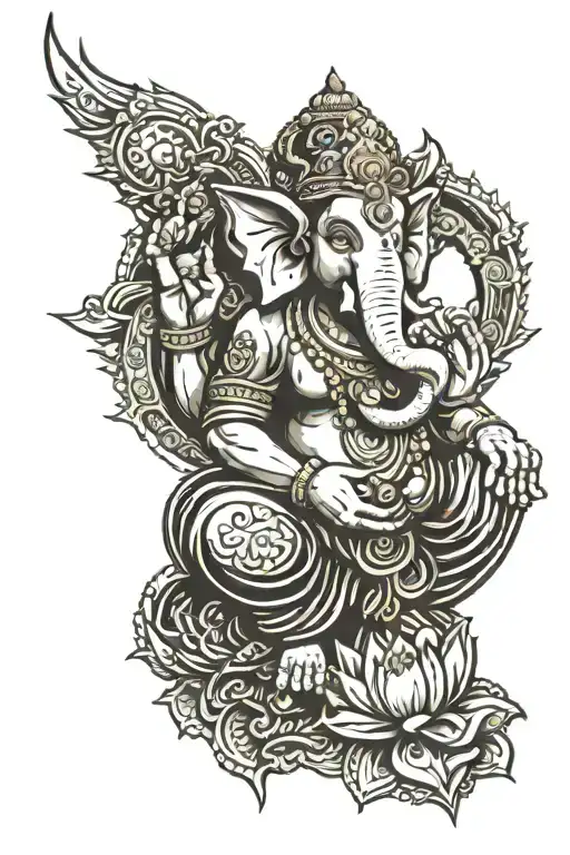 Evil 6 Arm Ganesha Sitting In Lotus Pose