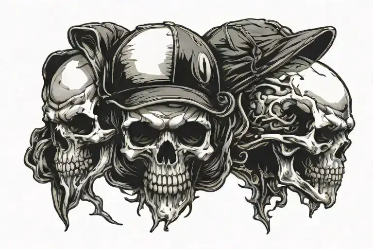 Three Skulls With A Baseball Hat