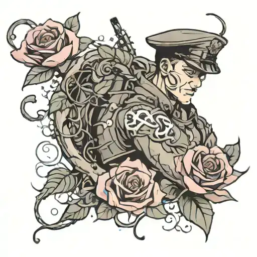 Military Man Wrapped In A Rose Vine