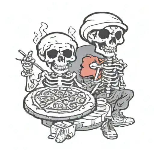 Pizza Worker Friends Stoned Skeleton Head Smoking
