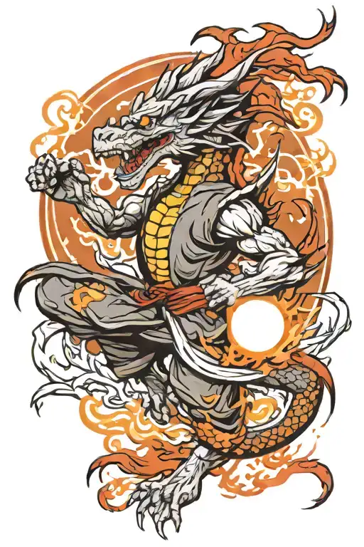 Martial Arts Inspired Dragon Kin Hadouken Pose Fire Ball