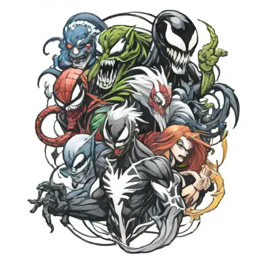 Marvel Venomized Characters Surrounded