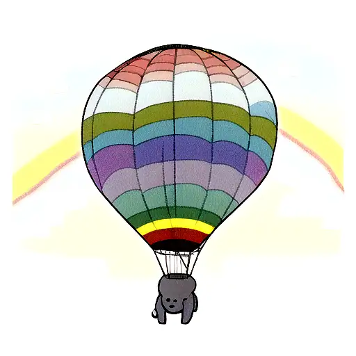 Baby Elephant Sitting On A Hot Air Ballon And Half A Rainbow Over Them