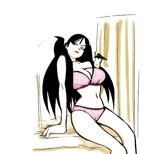 Beautiful Girl With A Cigarette In Underwear And Black Hair