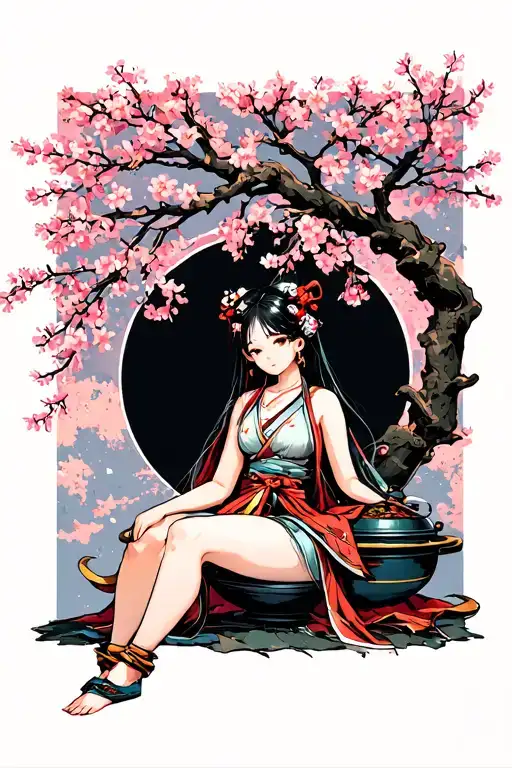 Nehuko Kamado Sitting Cherry Blossom Tree