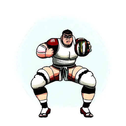 Sumo Warrior Who Is Legia Football Club Supporter And Holds Rugby Ball