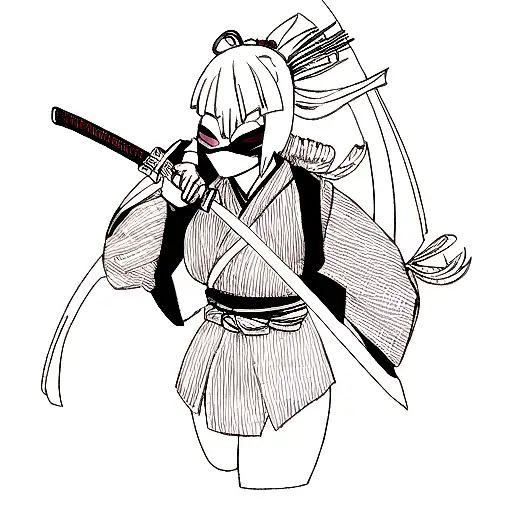 Samurai Girl Holding A Sword Through Heart Wearing A Mask
