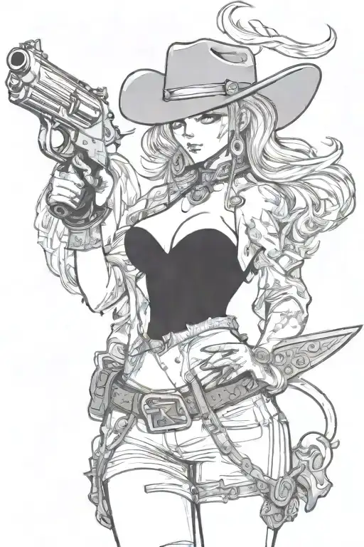 Western Busty Cowgirl Devil Holding A Gun