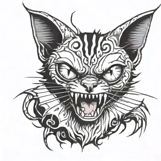 Evil Cat With Big Eyes And Sharp Teeth