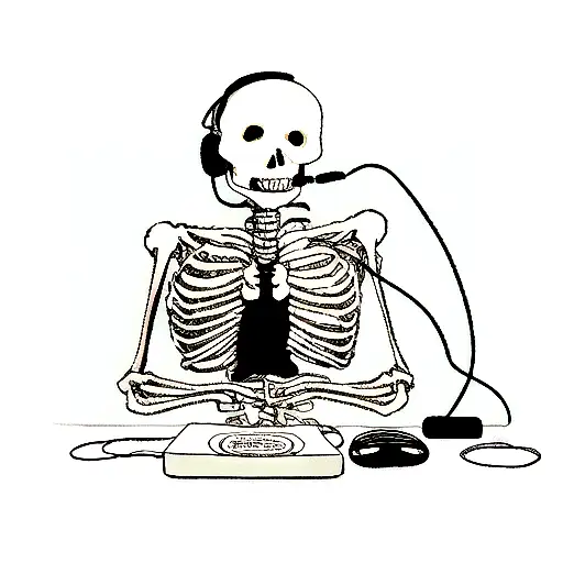 Skeleton With Headphones On Listening To Record Player