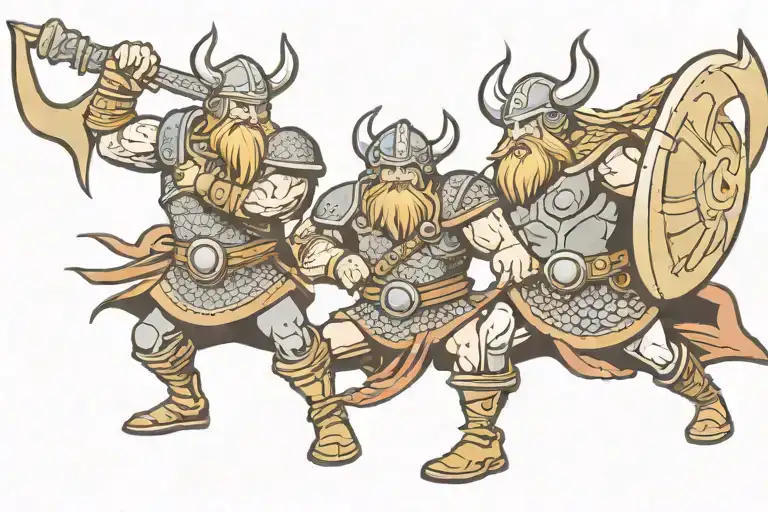 Cartoon Viking Warriors Battle