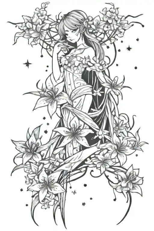 Constellation Virgo And Lycoris Radiata Flowers