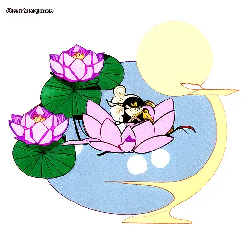 Lotus Flower With Crab And Moon