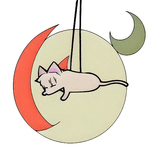 Kitten Hanging Off Crescent Moon