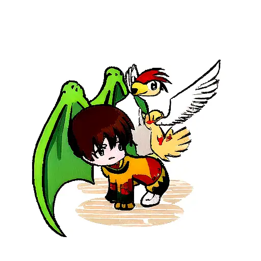 Baby Falcon Dragon And Baby Phoenix
