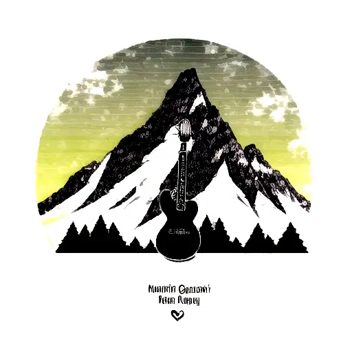 Incorporate Guitar Strings And Musical Notes Into A Mountain Landscape