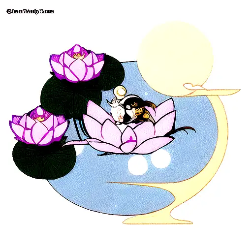 Lotus Flower With Crab And Moon