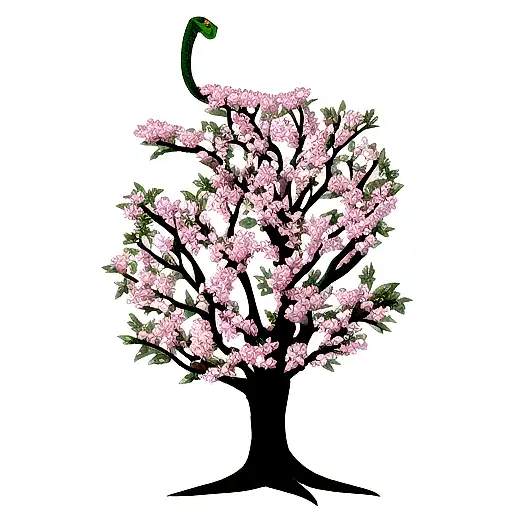 A Snake And A Tree With Flowers
