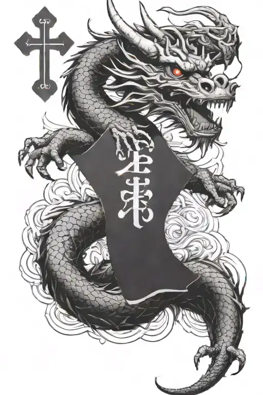A Chinese Dragon Holding A Latin Cross Intertwined
