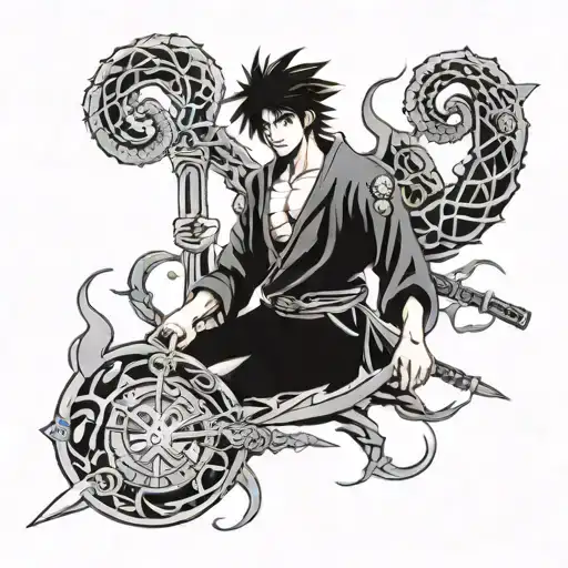 Hydra Wrapped Around A Sword With Treasure In The Background