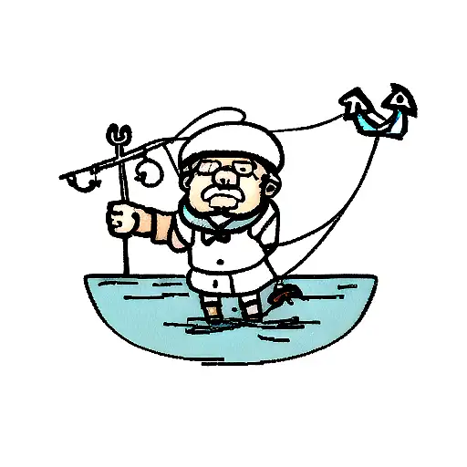 Old Man Sailor With Anchor And A Fish