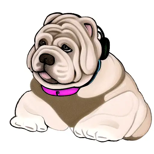 A Realistic Portrait Of A Shar Pei Dog Wearing Headphones And Listening To Music