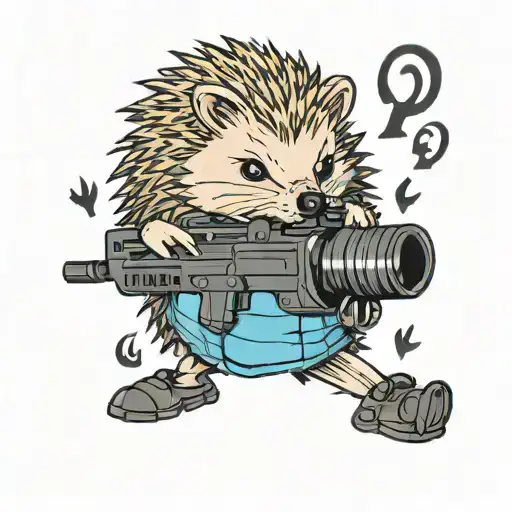 Hedgehog In The Forest With A Machine Gun Wrapped