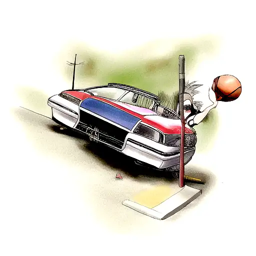 Japanese Car Crashes Into A Basketball Pole With A Basket