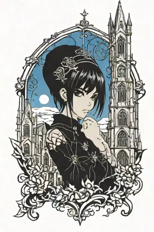 Gothic Anime Girl With Gothic Church Towers Filler Background