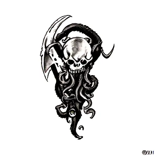 An Axe With Tentacles Teeth Claws And Cthulhu Skull