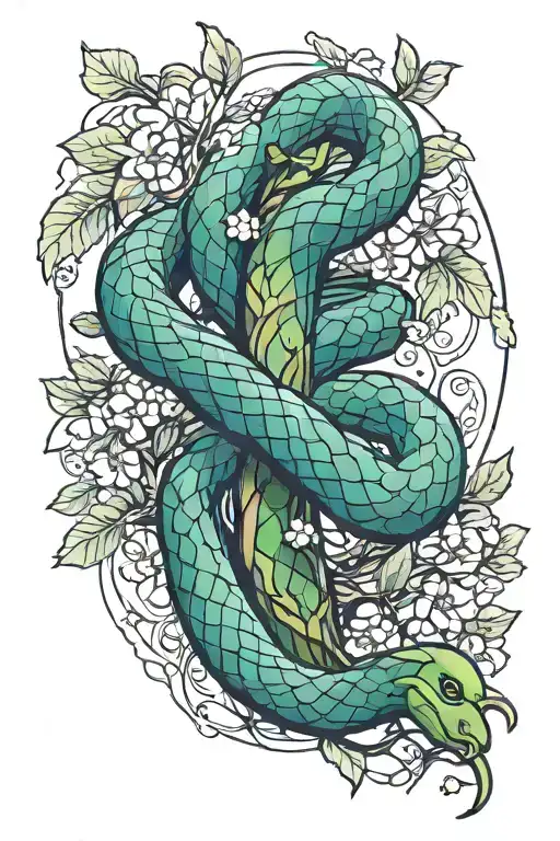 Snake Wrapped Around Forearm With Apple Tree Intertwined
